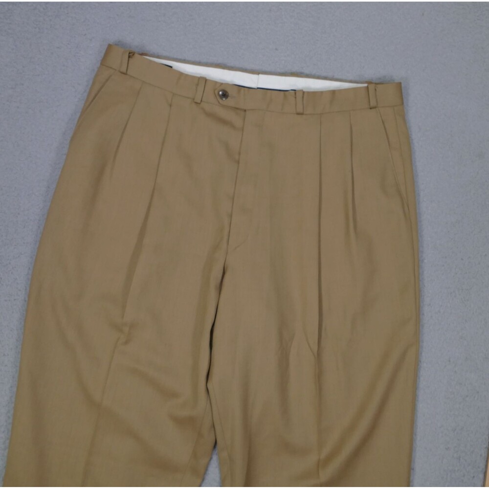 Ralph Lauren Pants Mens 38X32 Brown Trouser Dress Slacks Pleated Cuffed Wool